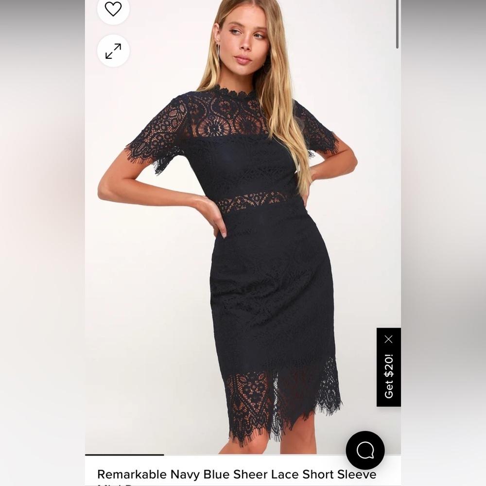 Lulu’s Remarkable Navy Blue Sheer Lace Dress